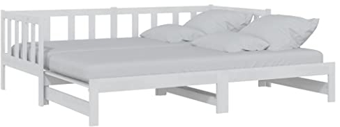 vidaXL Tagesbett, Gästebett Ausziehbar, Sofabett Schlafsofa für Schlafzimmer Wohnzimmer, Ausziehbett Holzbett Bettgestell Latten-Design, Weiß 2X(90x200) cm Massivholz Kiefer
