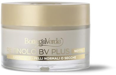 Bottega Verde - Retinolo BV Plus, Crema Viso Notte Antirughe e Antietà, 50 ml, con Pro-Retinolo e Acido Ialuronico, Azione Elasticizzante, Pelli Normali o Secche