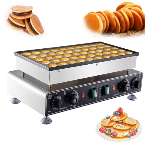 JIANGSS Macchina per Pancake Olandesi da 1700 W, Mini Macchina elettrica Antiaderente per Pancake, Macchina per Waffle Commerciale, 50-300 ℃, 2 Timer per Snack Bar da Forno, 50 Fori