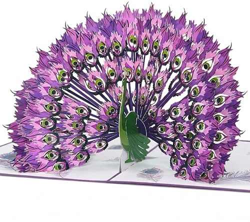 Magic Moments® Königliche Federn Pop Up Karte - Schöne 3D Geburstagkarte Groß 14x19cm mit Umschlag für Frau, Freundin und Mutter zum Geburstag & Hochzeit - Glückwunschkarte Geburstag