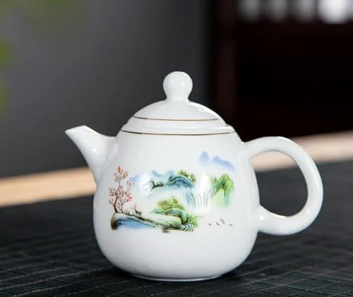 Théière en porcelaine blanche, théière de couleur émail exquise avec passoire à thé, service à thé en céramique fait à la main