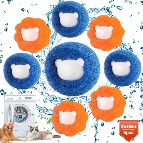Swetfela 8 PCS Tierhaarentferner Waschmaschine Waschkugel, Wiederverwendbar Fusselbälle Waschmaschine, Anti-Wicklung Waschbälle Entfernt Tierhaare, Waschkugel für Waschmaschine (8pcs-A)