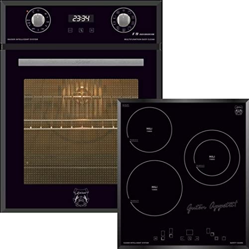Kaiser Backofen-Set EH4747 + KCT 4745 F, Einbaubackofen 45 cm, Autark, 50 L,9 Funktionen,Easy clean-Emaille + 45 cm, Schwarz Glas, Facette, Restwärmeanzeige, Funktionsdisplay Einbau Herd
