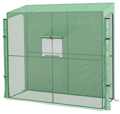 Outsunny Foliengewächshaus, Gewächshaus, Treibhaus mit Zwei Türen, Winddichtes Tomatenhaus mit Seitenfenster, UV-Schutz für Garten, PE, Grün, 200 x 80 x 200 cm