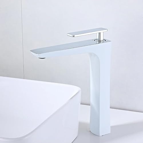 ZYCDP Wasserhahn Badezimmer Waschbecken Einhebel-Mischbatterie Badarmatur Weiß Chrom Waschbecken Badezimmer Kaltes und Heißes Wasser, Hoch