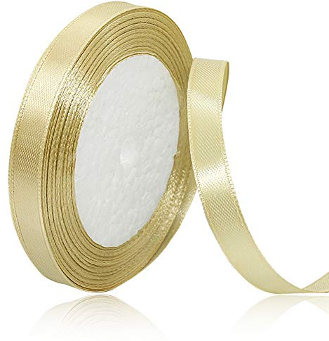 Gold 10mm Breit Satinbands, 22 Meters Schleifenband, Geschenkband für Geschenkverpackungen, DIY Handwerk, Blumensträuße, Nähprojekte, Schleifenherstellung, Geburtstags- und Hochzeitsdekorationen