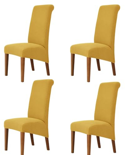 Odot Stuhlhussen Esstisch Mit 2/4/6 Stühlen Set, Stretch Stuhlhussen Hussen Einfarbiger Jacquard Stuhlbezug, Waschbarer Hoher Rücken Sesselbezug für Restaurant (Gelb,4er Set)
