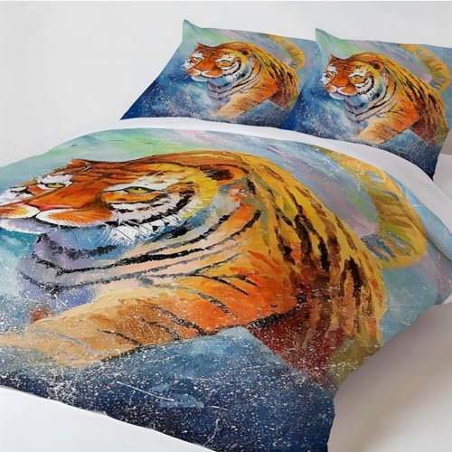 Bettwäsche 140x200 Bettbezug Winter Bettwäsche-Sets Tiger Muster Weich Baby bettwäsche Set Hypoallergen Kinder bettwäsche mit 2 Kissenbezüge 80x80 cm