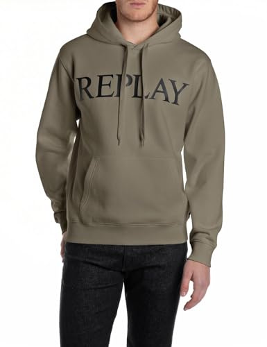 Replay Basics Huvtröja för män, 759 Mud Green, XL