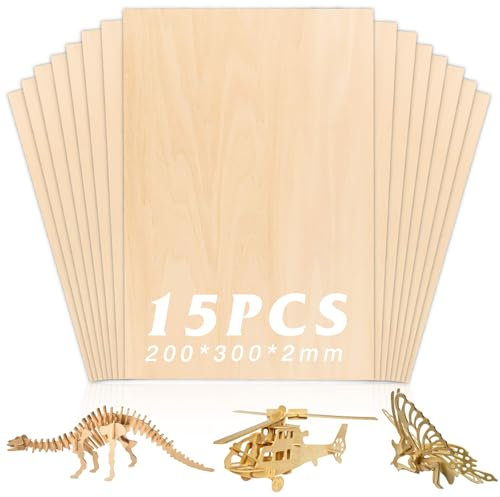 WIYETY 15 pannelli in legno per fai da te, 300 x 200 x 2 mm, pannelli in legno di tiglio, compensato, pannelli in legno di balsa per fai da te, pittura, modello fai da te, incisione laser