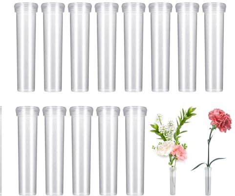 MQWDGJ Blumenröhrchen, 100 Stück Reagenzgläser für Blumen, 7 x 1.8cm Blumenröhrchen Kunststoff Wasserröhrchen mit Kappen für Blumengeschäfte Restaurants Cafés Schlafzimmer(Transparent)