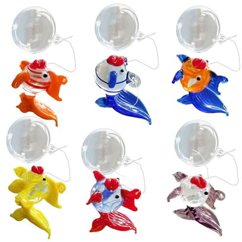 TWEW Lot de 6 poissons flottants en verre coloré pour décoration d'aquarium