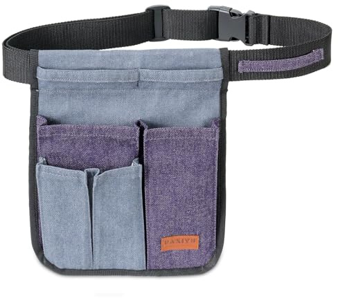 Paxiyu Garden Tool Belt for Men & Women, Denim Slim 4-Pocket Adjustable Garden Apron - Lightweight Utility Belt for Gardening, DIY, Carpenter, Painting, Seamstress, and Crafting Tool Pouch (Purple)