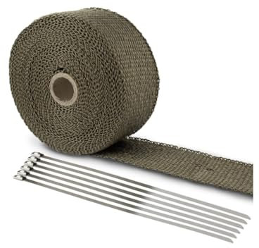 Cinta de protección térmica de 15 m para escape, de fibra de basalto, con 10 bridas de acero inoxidable, cinta de protección contra el calor, autoadhesiva, para colector de abanico, cinta térmica