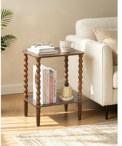 Fultyle Side Table, Small End Table with Storage Shelf, 2-Tier Small Coffee Tables Living Room for Bedroom, Narrow Spaces (Rustic Brown)