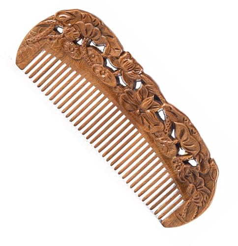 Yeory Wooden Comb, Carved Sandalwood, 6 Inch, Brown, Unisex, All Ages