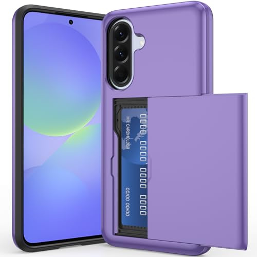 ACOCOBUY Sliding Card Holder Case for Samsung Galaxy A56 A36 Cover 6.7 inch | Hidden Pocket IDs Credit Slot Heavy Duty Shockproof Protective Hard PC Soft TPU Wallet Phone Case Back Shell Men Women Purple