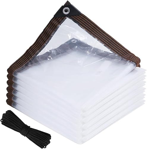 KBIBCK Clear Tarpaulin, 2M x 3M Clear Waterproof Heavy Duty Transparent Tarpaulin Sheet with Eyelets and 5M Rope, Transparent Waterproof TarpaulinCover for Home Garden Outdoor Camping Caravan
