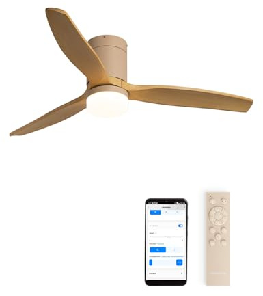 CREATE / WINDCALM M/Ventilateur de plafond ABS avec lumière sable, pales effet bois clair, avec WiFi et télécommande / 40W, Minuterie, Ø132 cm, 3 températures de lumière, fonction été-hiver