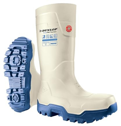 Dunlop FieldPRO Thermo+ Wellington Boot med full säkerhet – unisex, lätta och kallisolerade, kraftiga arbetsstövlar med komposittå, Purofort, vit/blå – EU 42, UK8, Vit blå, 42 EU