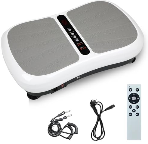 Piastra vibrante, piastra vibrante per sport a casa, 99 livelli di intensità, 5 programmi di allenamento, massaggiatore con altoparlante Bluetooth, allenamento completo e costruzione muscolare (EU-03W