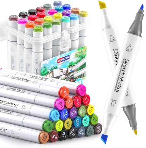 Forever Speed Alcohol Marker Set de marqueurs, recharge d’aérographe textile ou à utiliser comme un stylo en tissu ordinaire, marqueur double 24 couleurs avec ciseau et pointes fines, pour