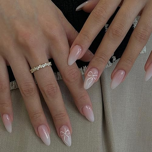 MrCuvaryas Press on Nails - 24Pcs Weißer Gradientenbogen Mandel, Nails Zum Aufkleben Kurz, Short Künstliche Fingernägel zum Aufkleben Acryl Full Cover für Frauen Nail Art (Weiß Almond, 12 Größen)