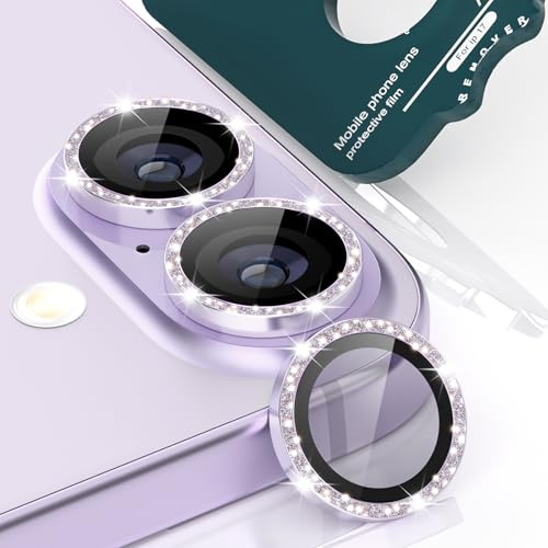 imluckies Glitter Camera Lens Protector for iPhone 17 6.3, [AR+AF] HD Clear Tempered Glass Lens Cover, 9H Scratch Resistant Individual Metal Shiny Ring, Case Friendly & Easy Install, Bling Purple