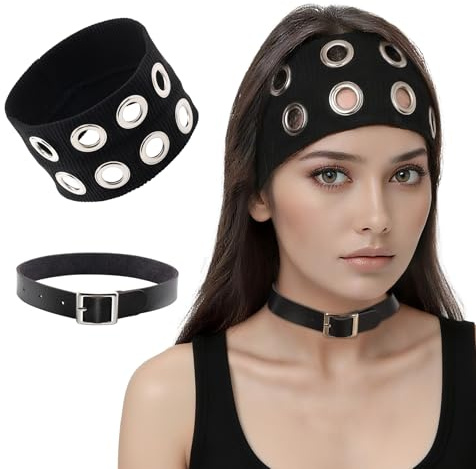 Milakoo Bandeau punk pour femmes Bandeau extensible pour cheveux Goth Y2K Collier ras-du-cou en cuir PU pour soirée costumée
