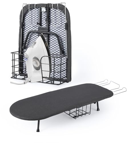 Garvee Tabletop Ironing Board, Small Portable Foldable Iron Board with Iron Rest, Storage Basket, Heat Resistant Cover & Pad, Compact for Small Spaces, Dorms, Apartments