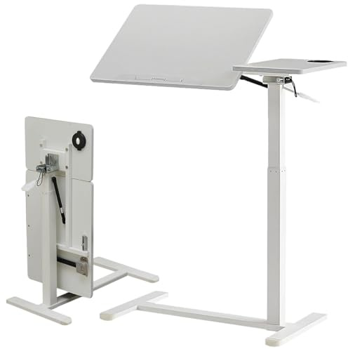 Bounabay Klapptisch, Krankenhausbetttisch, höhenverstellbar (73–110 cm), Klapptisch, Massivholz-Tischplatte, versteckte Räder und Gasdruckfeder, 40 x 80 cm, Multifunktions-Schreibtisch (auf- und
