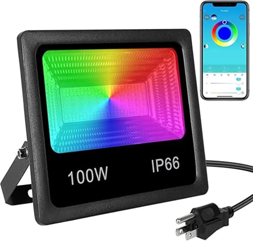 Fari Led da Esterno, Proiettore LED RGB da 100 W Proiettore intelligente impermeabile Controllo APP Bluetooth esterno
