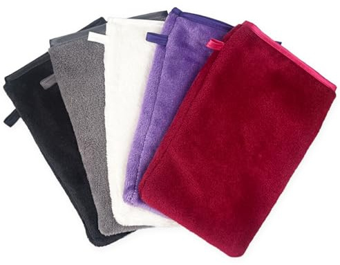 JJPJL 5 Pezzi Guanti da Bagno 15x20cm,Manopole da Bagno,Guanti Struccanti per il Viso,Flanella,con Laccio,Morbidi e Resistenti,Rimuovere il Trucco,Alta Capacità di Assorbimento,Riutilizzabile(Tipo 3)