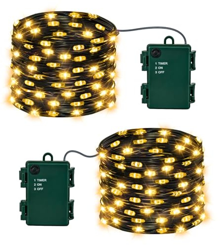 Isisyu 2 Pack Battery Fairy Lights, 5M 50 LED Christmas Lights Battery Operated with Timer, IP65 Waterproof Warm White Micro LED String Lights for Bedroom DIY Wedding Birthday Christmas Parties