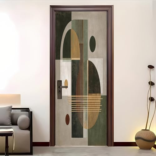 Stile Astratto Geometrico Moderno Adesivo porta interno in PVC Autoadesivo Creative Arte Sticker 77x200 cm Multicolore Adesivo da Parete Decorativo per Soggiorno, Cucina, Bagno, Carta da parati