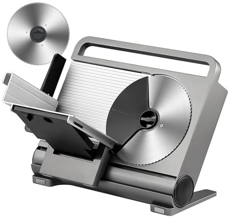 Cortadora de carne profesional y plegable de 200 W, cuchilla de repuesto de 190 mm, ajuste de 0 a 15 mm, para cortar carne, queso y pan,Silver