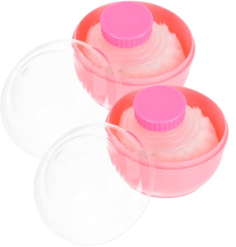 Puderquastenbox 2 Stück Rosa für Unterwegs mit Schutzdeckel