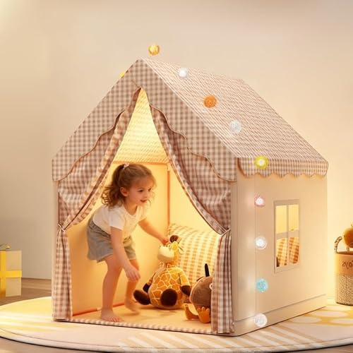 Spielhaus Spielzelt Kinder Indoor, Zelt Kinderzimmer Kuschelecke Kinderzimmer Kinderzelt Indoor, Weihnachten Geburtstag Geschenke für Kleinkinder 3+ Jahre 105 × 120 × 128 cm (A) Graubeige