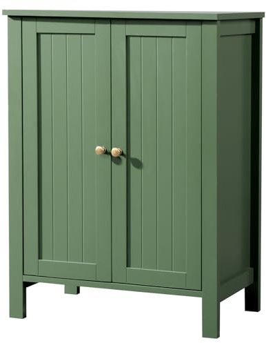 Bonnlo Bathroom Floor Cabinet, Freestanding Storage Cupboard with Adjustable Shelves, Wooden Bathroom Cabinet Storage Organizer Unit - for Bathroom Living Room Hallway, 30x60x80 cm, Forest Green