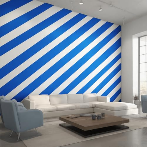 Non-Woven Diagonal Stripe Wallpaper - Blue and White Striped Wall Mural for Bedroom, Living Room Background Decoration, Home Decor Photo Wall Paper 150x105 cm (WxH)