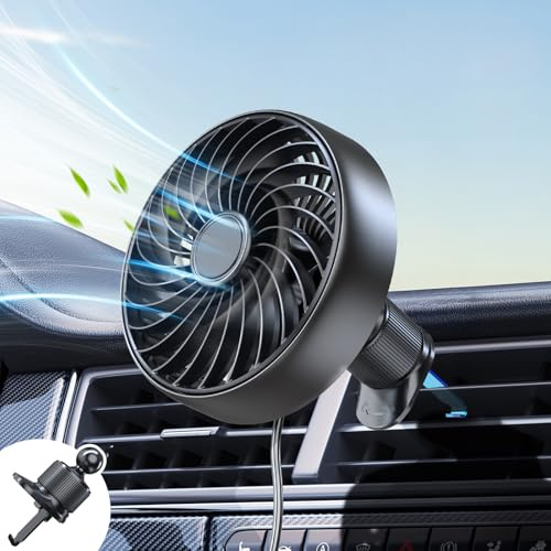 Ventilador de coche USB para niños y mascotas – Motor silencioso de alta velocidad sin escobillas, 3 velocidades ajustables, clip de ventilación seguro, ventilador portátil para coche, giratorio 360°
