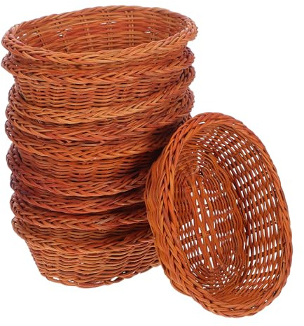 HEALEEP 10 Stück-Pack Brotkörbchen Klein aus Rattan Ovaler Brotkorb mit Stabilem Geflecht Stapelbares Design und Vielseitige Lösung für Küche und Familienfeiern
