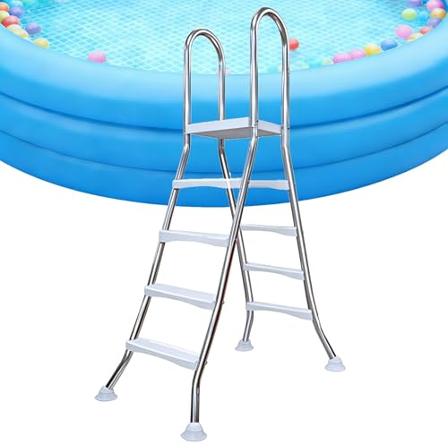 Échelle de piscine, construction en acier robuste, marches antidérapantes, bras rail fiable, entrée et sortie double face, accès piscine hors sol