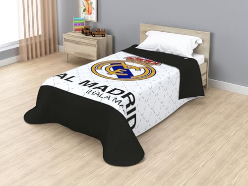 Real Madrid Colcha Bouti Oficial - Edredón Fino de Primavera y Verano, Acabado Termosellado, 100% Microfibra Premium (100 gsm) - Diseño Escudo Fútbol (REB80052, Cama 90cm 180x260cm)