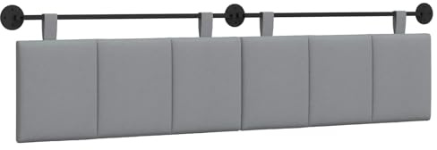 Owoxanthellate Hängendes Kopfteil Hellgrau - 2er Set Gepolstertes Wandkopfteil aus Stoff für Bett, Modernes Betthaupt Wandmontage mit Metallschiene, Rückenkissen Wandkissen zum Aufhängen, 210x55cm