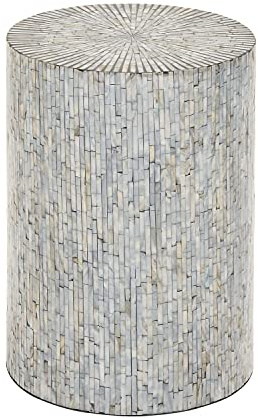 Deco 79 Mother of Pearl Shell Handmade Side End Accent Table Mosaic End Table, Side Table 14 x 14 x 20, Light Blue