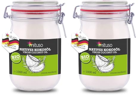 mituso Bio Kokosöl, nativ, 2er Pack (2 x 1000 ml) im Bügelglas