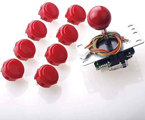 SANWA JLF-TP-8YT Joystick + 8 pièces OBSF-30 Kit de boutons poussoirs, couleur : rouge