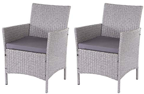 Mendler 2er-Set Poly-Rattan Gartensessel Halden, Korbsessel - grau, Kissen anthrazit