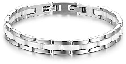 JewelryWe Schmuck Damen Armband Edelstahl Keramik I Rechteck Link Gliederarmband Armkette Armreif Weiß Silber